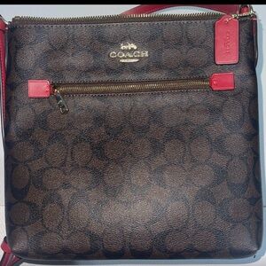 Coach Black, Dark Brown and Red Crossbody Bag